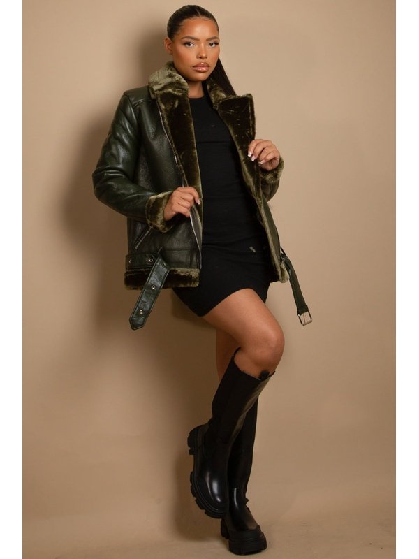 Faux Fur Collar Aviator Jacket Jackets & Coats LoveAdora