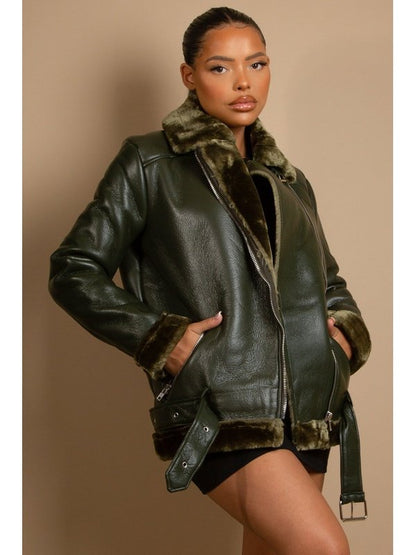 Faux Fur Collar Aviator Jacket Jackets & Coats LoveAdora