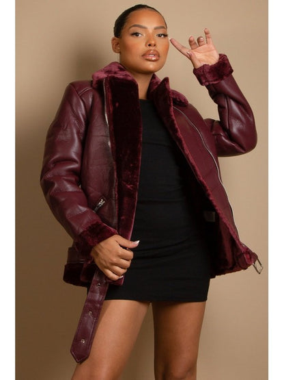 Faux Fur Collar Aviator Jacket Jackets & Coats LoveAdora