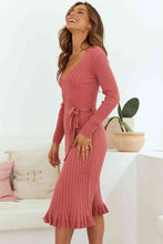 Load image into Gallery viewer, Ribbed V-Neck Tie Waist Pencil Dress