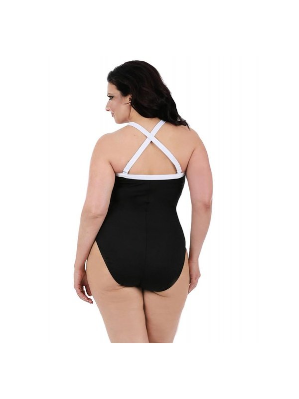 InstantFigure Curvy Two-Tone One-Piece Swimsuit 13306PC Women's Clothing LoveAdora