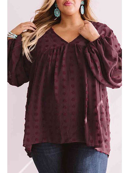 Plus Swiss Dot Babydoll Blouse Tops LoveAdora