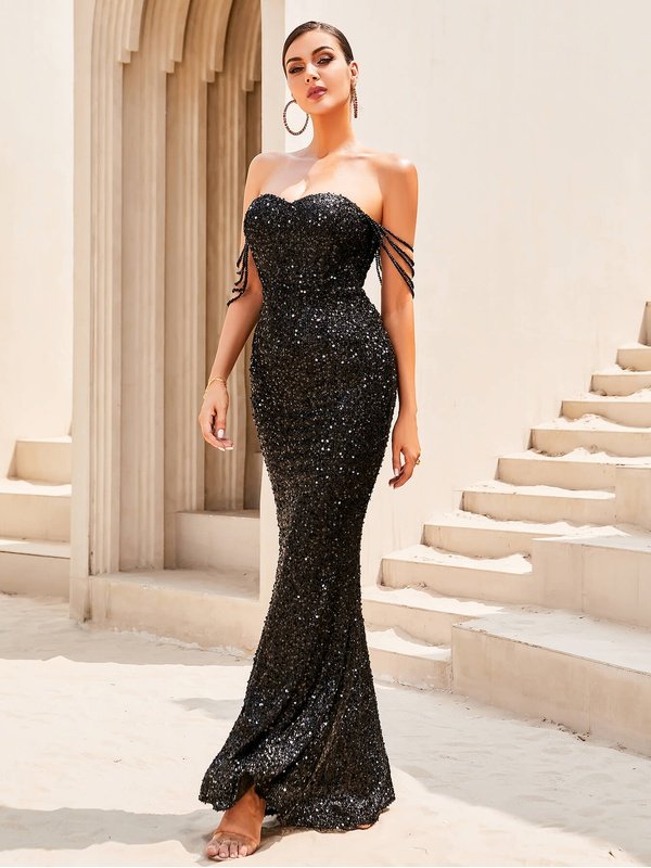 Sequin Zip-Back Backless Dress Evening Gown LoveAdora