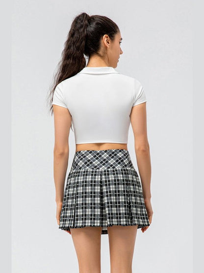 Plaid Pleated Athletic Skort with Pockets Activewear LoveAdora