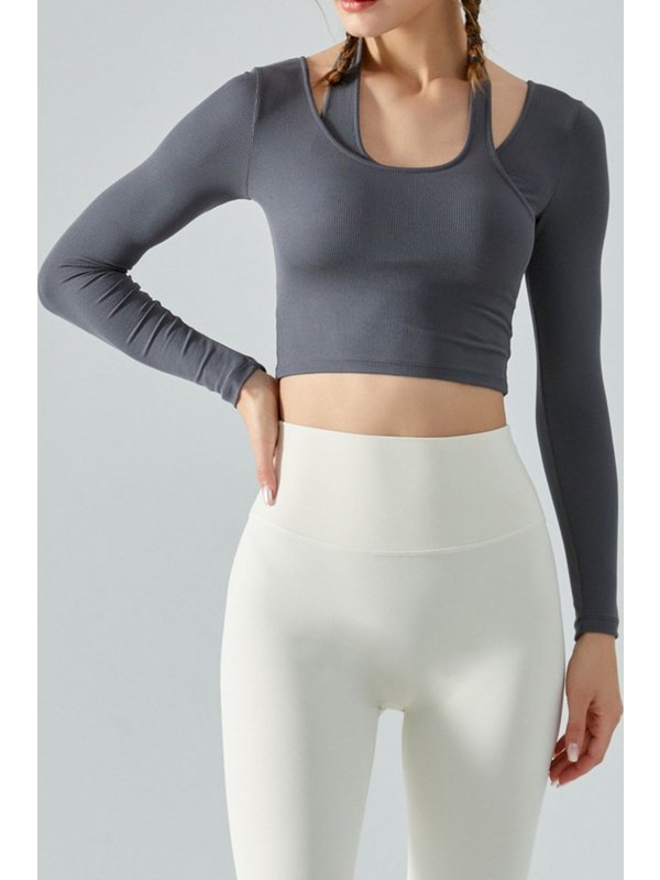 Halter Neck Long Sleeve Cropped Sports Top Activewear LoveAdora