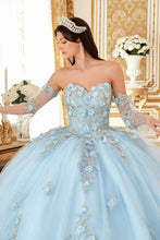 Load image into Gallery viewer, Layered Floral Applique Tulle Sweetheart Long Quinceanera Dress CD15714-3