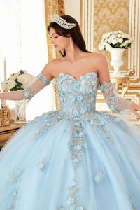 Layered Floral Applique Tulle Sweetheart Long Quinceanera Dress CD15714-3