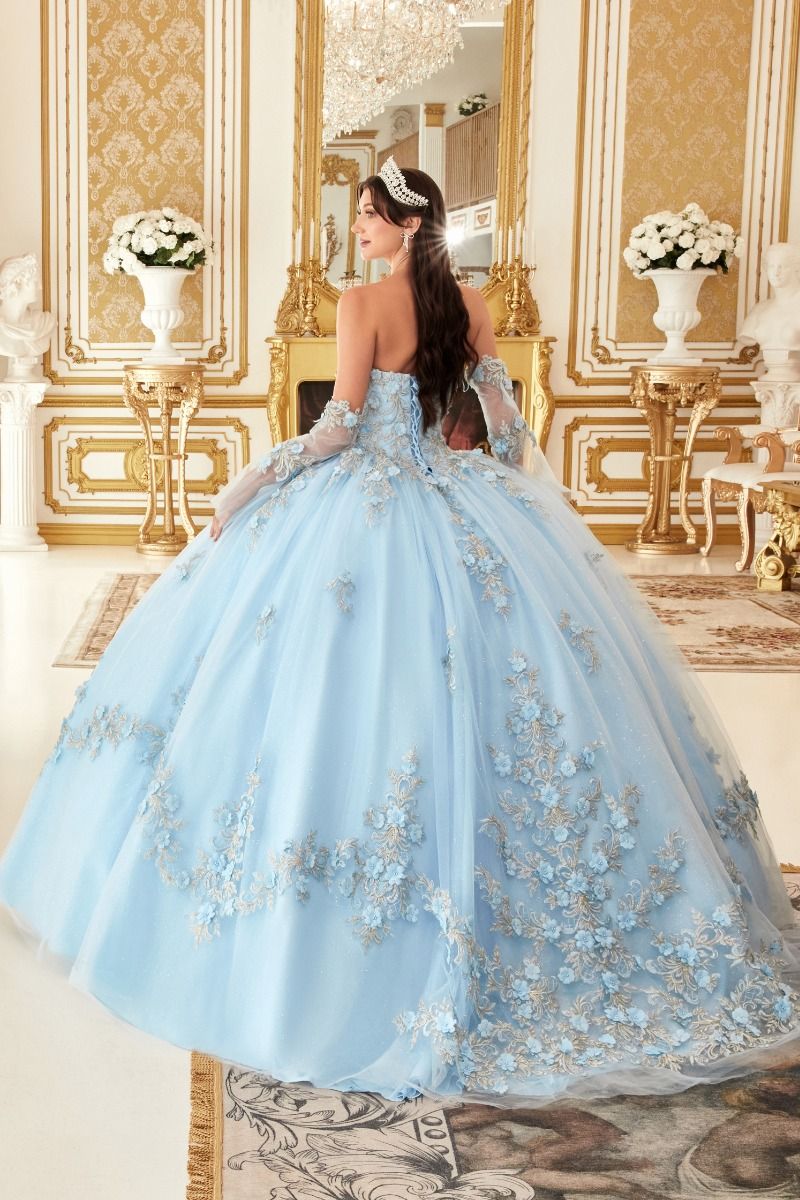 Layered Floral Applique Tulle Sweetheart Long Quinceanera Dress CD15714-2