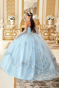 Layered Floral Applique Tulle Sweetheart Long Quinceanera Dress CD15714-2