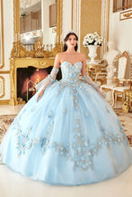 Load image into Gallery viewer, Layered Floral Applique Tulle Sweetheart Long Quinceanera Dress CD15714-1