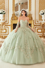 Load image into Gallery viewer, Layered Floral Applique Tulle Sweetheart Long Quinceanera Dress CD15714-0