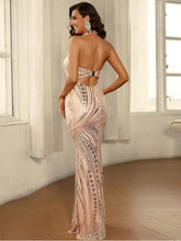 Load image into Gallery viewer, Contrast Sequin Halter Neck Split Dress Evening Gown LoveAdora