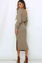 Load image into Gallery viewer, Surplice Neck Bow Waist Slit Sweater Dress