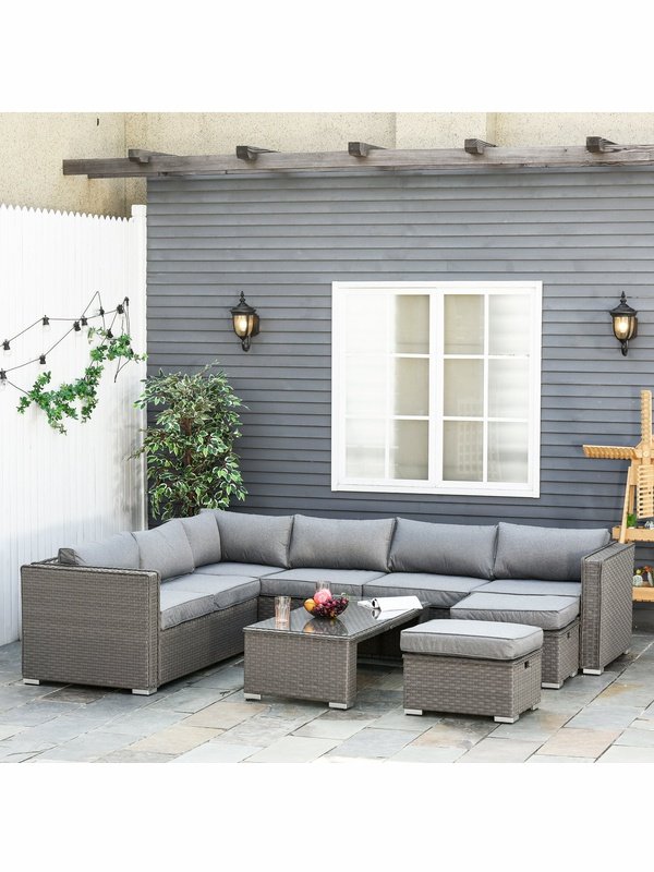 Outsunny 6 PCs PE Rattan Wicker Corner Sofa Set Outdoor Conservatory Home & Garden LoveAdora