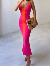 Load image into Gallery viewer, Contrast Wide Strap Slit Midi Dress