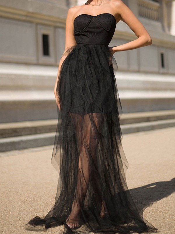 Sweetheart Neck Tie Detail Tulle Dress Evening Gown LoveAdora
