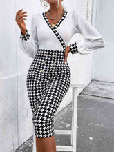 Load image into Gallery viewer, Houndstooth Long Sleeve Slit Dress
