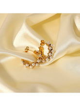 Load image into Gallery viewer, Pearl Rhinestone C-Hoop Earrings Earrings LoveAdora