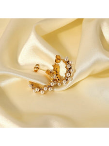 Pearl Rhinestone C-Hoop Earrings Earrings LoveAdora