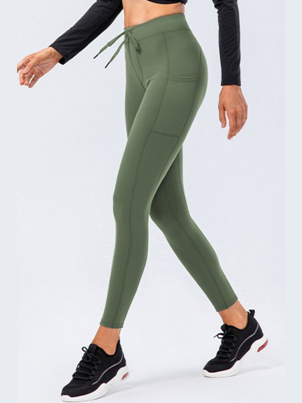 Drawstring Sports Leggings with Side Pockets Activewear LoveAdora