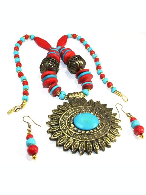 Flower Medallion Boho Necklace & Earrings Set Sets LoveAdora