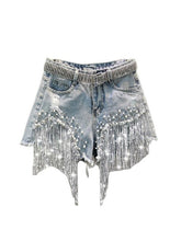 Load image into Gallery viewer, Shorts Tassel Beading High Waist Wide Leg Denim Shorts Jeans LoveAdora