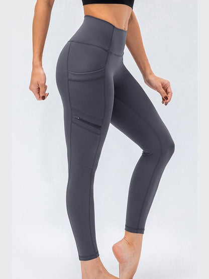 High Waist Exposed Seam Leggings with Zipper Pockets Activewear LoveAdora