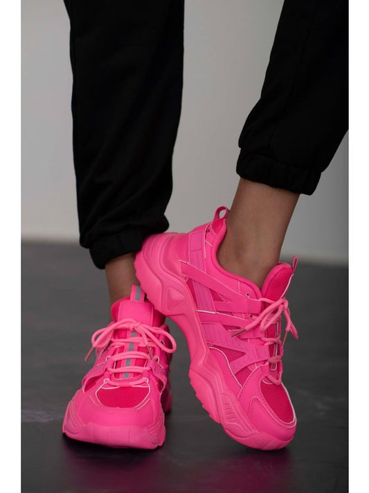 Berness Running Late Chunky Sole Athletic Sneakers in Hot Pink Sneakers LoveAdora