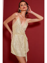 Load image into Gallery viewer, Sequin Spaghetti Strap Tie Waist Romper Jumpsuits &amp; Rompers LoveAdora