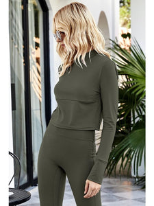 Cutout Spliced Turtleneck Yoga Top Activewear LoveAdora