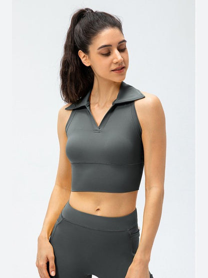 Cropped Collared Yoga Tank Activewear LoveAdora