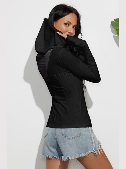 Solid Mesh Drawstrings Hoodie Activewear LoveAdora