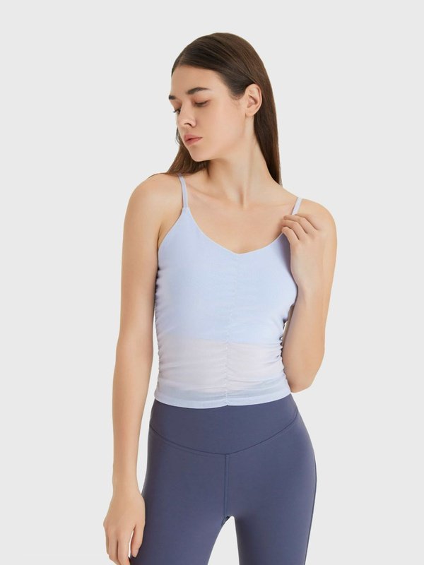 Ruched V-Neck Cropped Sports Cami Activewear LoveAdora