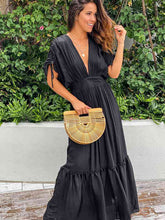 Load image into Gallery viewer, Plunge Neck Tie Sleeve Maxi Dress