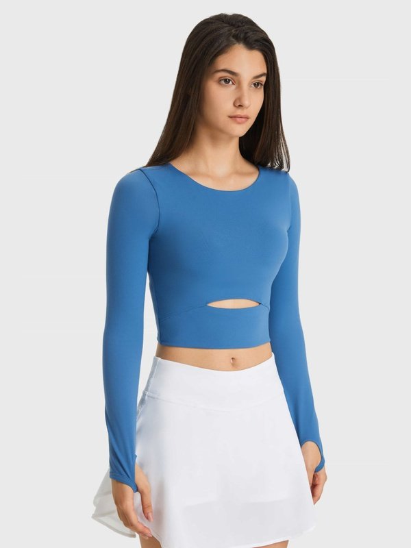 Cutout Long Sleeve Cropped Sports Top Activewear LoveAdora