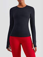 Round Neck Thumbhole Sleeve Sports Top Activewear LoveAdora