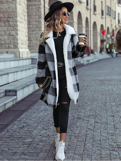 Plaid Lapel Collar Brushed Coat Jackets & Coats LoveAdora