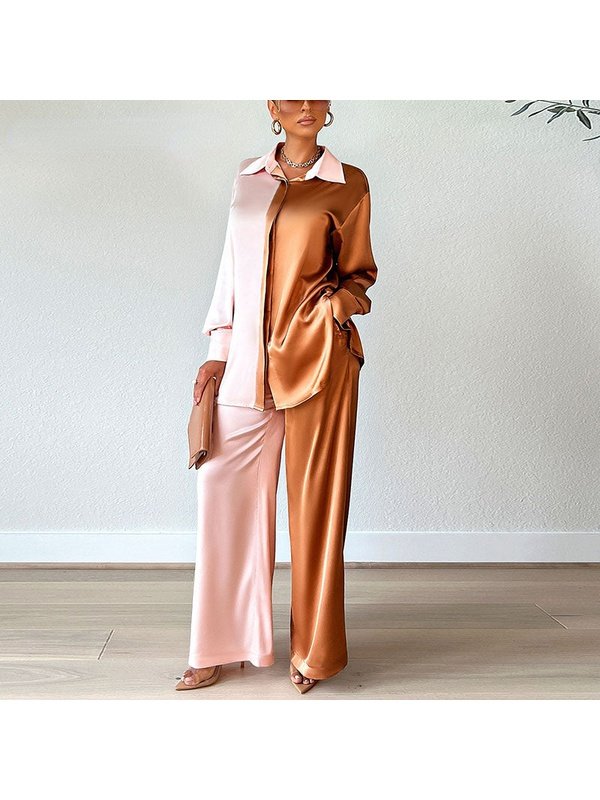 Women Two Piece Colorblock Loose Suits