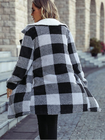 Plaid Lapel Collar Brushed Coat Jackets & Coats LoveAdora