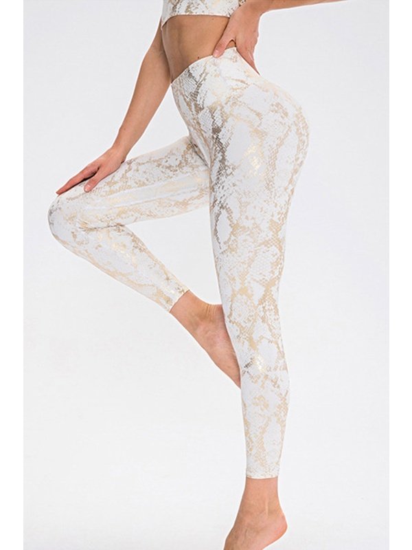 Snakeskin Elastic Waistband Yoga Leggings Activewear LoveAdora