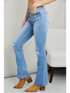 Zenana Distressed Flare Jeans Denim Jeans LoveAdora