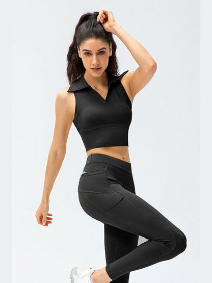 Cropped Collared Yoga Tank Activewear LoveAdora