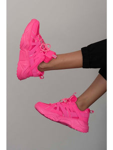 Berness Running Late Chunky Sole Athletic Sneakers in Hot Pink Sneakers LoveAdora