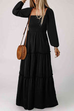 Load image into Gallery viewer, Square Neck Long Sleeve Tiered Dress