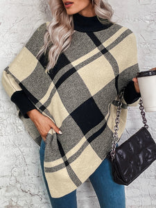 Plaid Turtleneck Poncho Ponchos LoveAdora