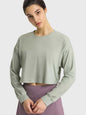 Dropped Shoulder Round Neck Cropped Sports Top Activewear LoveAdora