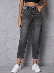 High-Waisted Cropped Jeans with Pockets Denim Jeans LoveAdora