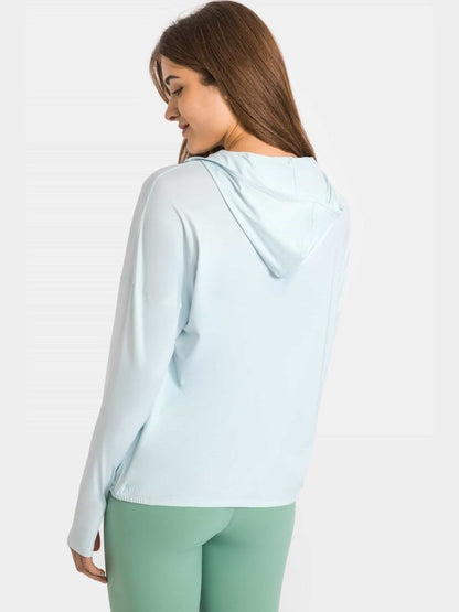 Zip Up Dropped Shoulder Hooded Sports Jacket Activewear LoveAdora