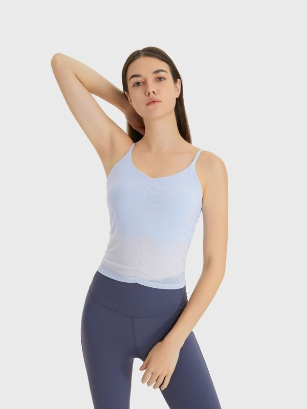 Ruched V-Neck Cropped Sports Cami Activewear LoveAdora