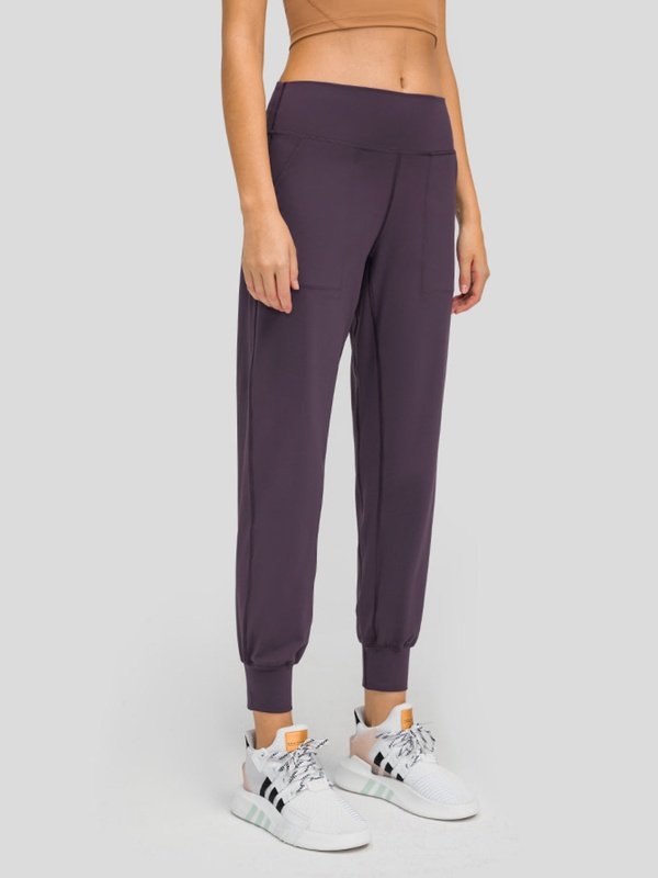 Wide Waistband Slant Pocket Pants Activewear LoveAdora